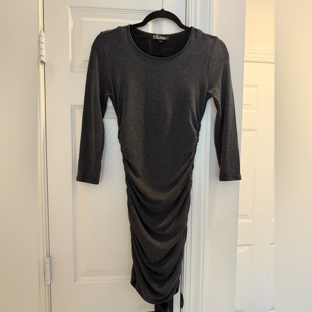 Elegant Gray Ruched Dress